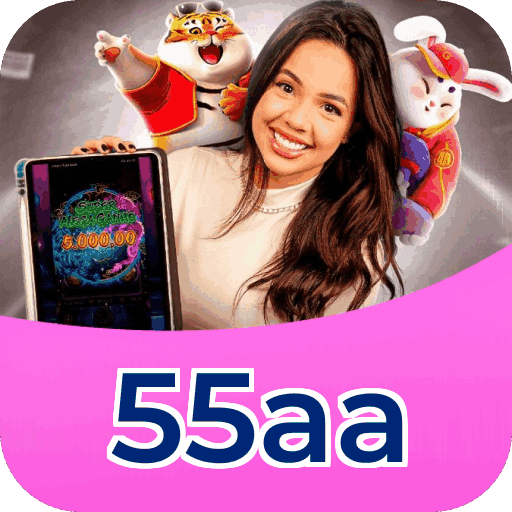 Plataforma 55aa mostrando interface moderna, jogos certificados e recursos de segurança licenciados